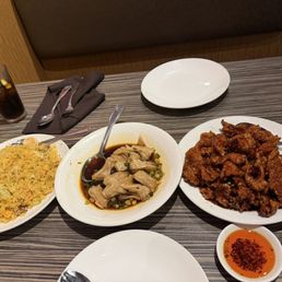 House special fried rice, spicy wontons, orange chicken