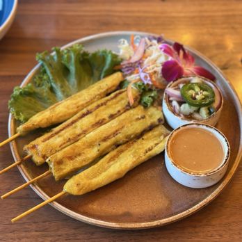 Weera Thai - Rainbow - A10.Chicken Satay Appetizer with phenomenal peanut sauce - Thai Near Me - Las Vegas, Nevada Weera Thai - Rainbow - A10.Chicken Satay Appetizer with phenomenal peanut sauce - Thai Near Me - Las Vegas, Nevada