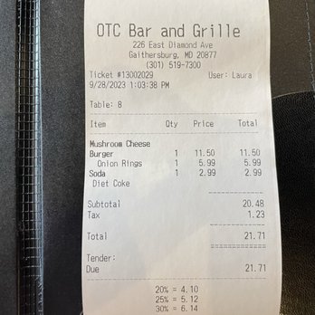 OTC Bar & Grille - Bill - Cafes Near Me - Gaithersburg, Maryland OTC Bar & Grille - Bill - Cafes Near Me - Gaithersburg, Maryland