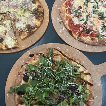 Vico - Mortadella Pistachio top left, Margherita top right, Arugula/balsamic bottom center - Pizza Near Me - Farmingdale, New York