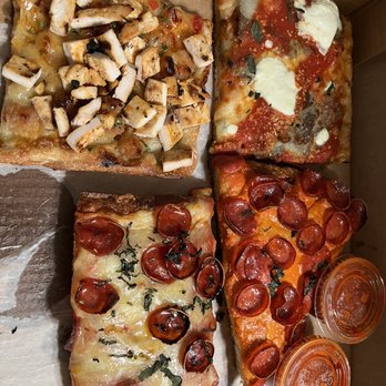 The Pizzeria - Thai Chili Slice, Meat Ball Burrata Slice, The Honey Pep Slice, Vodka Margherita Slice - Pizza Near Me - Islip, New York