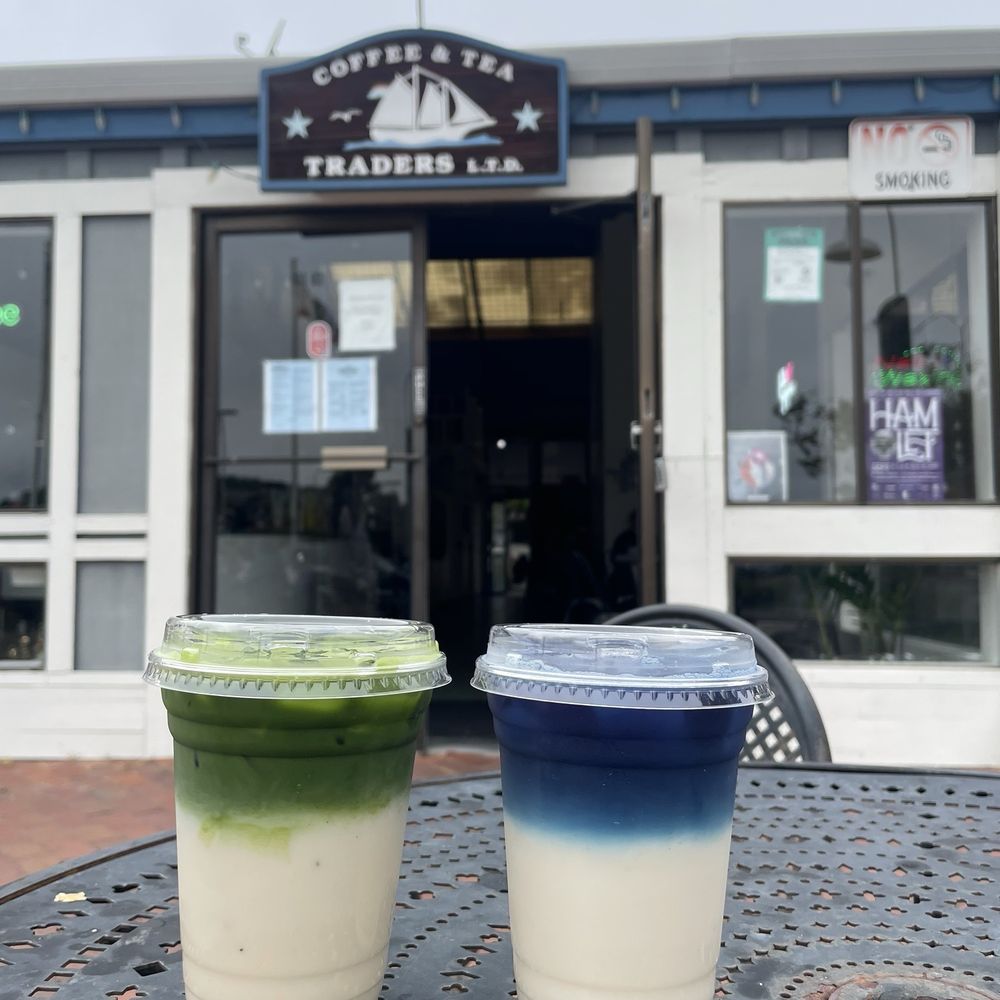 Coffee and Tea Traders - Matcha latte w/ almond milk & blue matcha coconut latte w/ almond milk. - Coffee & Tea Near Me - Alameda, California