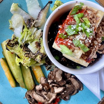 The Gallery Café - Rice bowl with gochugaru tofu, black rice, and veggies. - Coffee & Tea Near Me - London, XGL The Gallery Café - Rice bowl with gochugaru tofu, black rice, and veggies. - Coffee & Tea Near Me - London, XGL