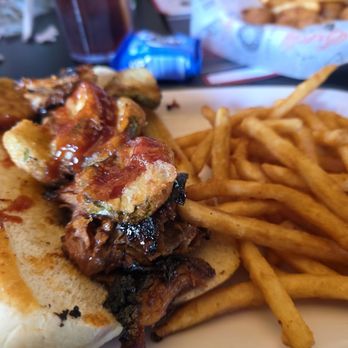Boulder Tap House - Pulled Pork Sandwiche with delightful fries. - Burgers Near Me - Cedar Rapids, Iowa