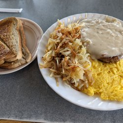 Sid's Restaurant - Chicken fried steak breakfast. With rye toast.