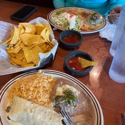 Mr. Tequilla - Foreground... steak burrito lunch special with an extra roasted jalapeño.  Farthest Lunch #9 chicken burrito, chili relleno.