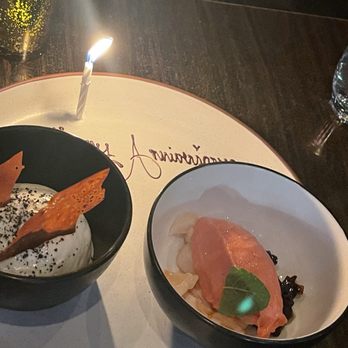 Sparrow + Wolf - Dessert on the chef's tasting menu. My boyfriend didn't like chocolate or coffee and they were nice enough to substituted the ice cream. - New American Near Me - Las Vegas, Nevada