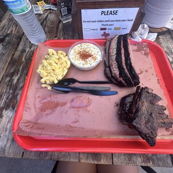Terry Black's Barbecue - Brisket and pork ribs with mac and cheese and creamed corn - Barbeque Near Me - Austin, Texas Terry Black's Barbecue - Brisket and pork ribs with mac and cheese and creamed corn - Barbeque Near Me - Austin, Texas