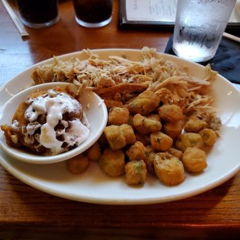 The Pit - Pulled pork plate with sweet potatoes and fried okra - Barbeque Near Me - Raleigh, North Carolina The Pit - Pulled pork plate with sweet potatoes and fried okra - Barbeque Near Me - Raleigh, North Carolina