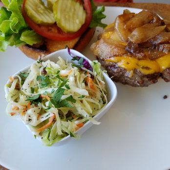 Bluefront Cafe - Burger and poppy seed coleslaw. - Cafes Near Me - Sturgeon Bay, Wisconsin Bluefront Cafe - Burger and poppy seed coleslaw. - Cafes Near Me - Sturgeon Bay, Wisconsin