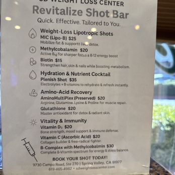 SD Weight Loss Center - Vitamin Shot Menu is - Weight Loss Centers Near Me - San Diego, California SD Weight Loss Center - Vitamin Shot Menu is - Weight Loss Centers Near Me - San Diego, California