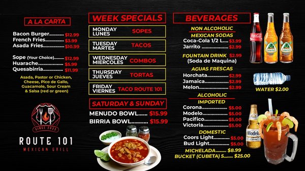Menu photo 1 Route 101 Mexican Grill Atascadero, CA Menu photo 1 Route 101 Mexican Grill Atascadero, CA