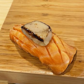 Fuku Omakase - Foie gras on salmon - Sushi Bars Near Me - New York, New York Fuku Omakase - Foie gras on salmon - Sushi Bars Near Me - New York, New York