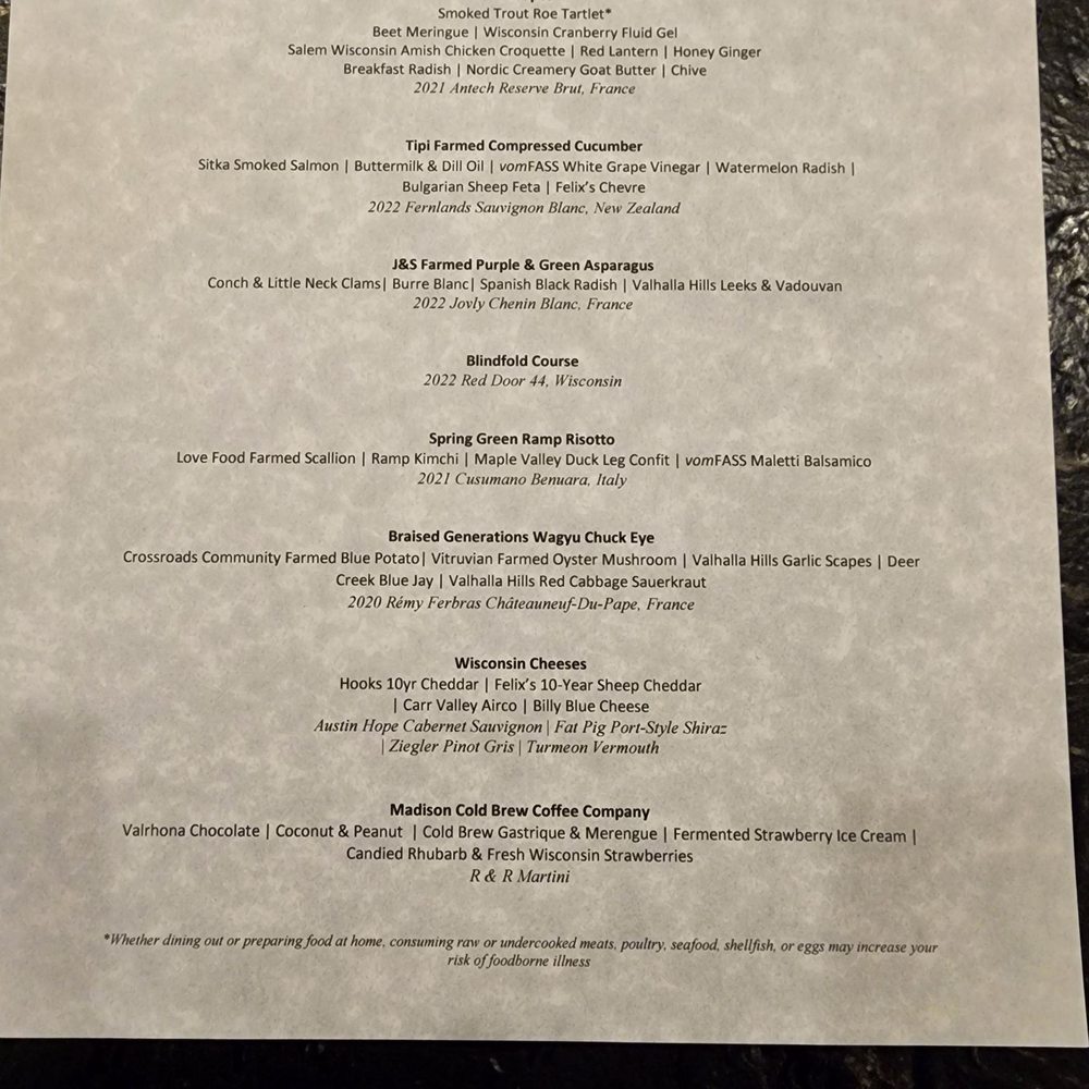Eight course experience menu Eight course experience menu