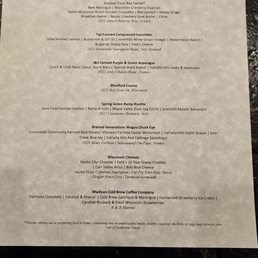 Eight course experience menu