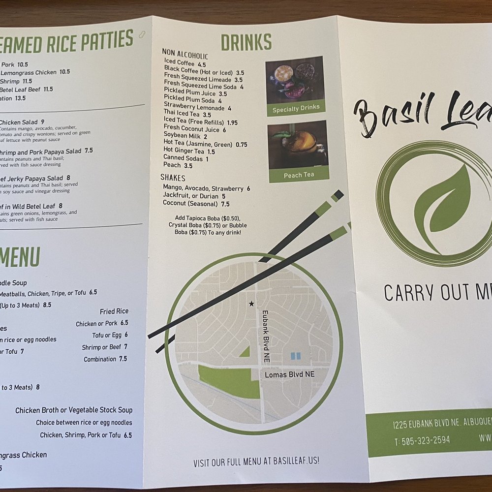 Basil Leaf Vietnamese Restaurant - Carry out menu - Vietnamese Near Me - Albuquerque, New Mexico