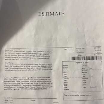 Certified Car Care - Dealership receipt - Auto Repair Near Me - San Diego, California