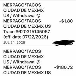 We ordered four margaritas and one order of the fish tacos. Total was $800 pesos or $45 US. They charged my card $180. OMG I feel violated. We ordered four margaritas and one order of the fish tacos. Total was $800 pesos or $45 US. They charged my card $180. OMG I feel violated.