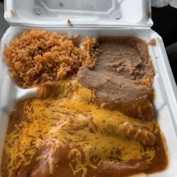 Cancun Mexican Restaurant - Beef enchiladas with rice and beans