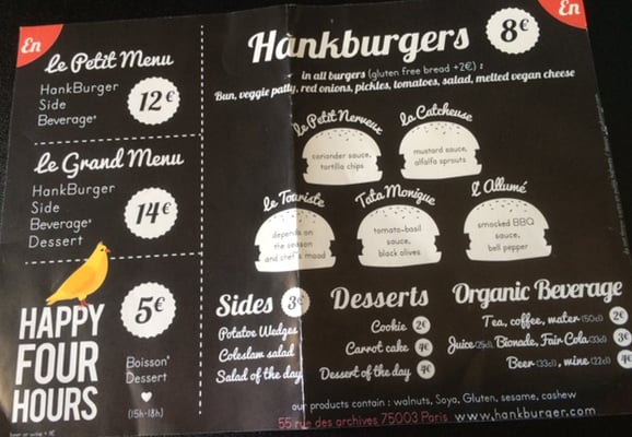 Menu photo 5 Hank Burger Paris Archives Paris, 75