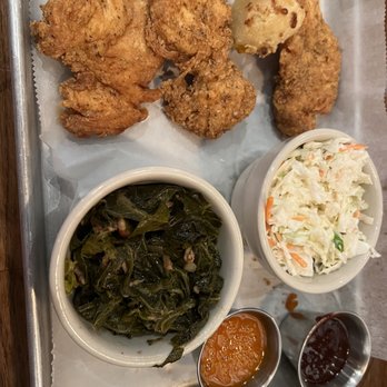 Myrtle's Chicken + Beer - 3 Hand-Breaded Jumbo Tenders Country Style Collards Coleslaw  Dipping sauces - Southern Near Me - Knoxville, Tennessee