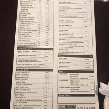 Hon Sushi - Menu - Sushi Bars Near Me - Carrollton, Texas