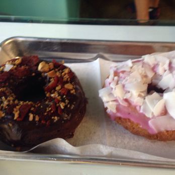 Whoo's Donuts - Red chili chocolate and cherry coconut - Donuts Near Me - Santa Fe, New Mexico Whoo's Donuts - Red chili chocolate and cherry coconut - Donuts Near Me - Santa Fe, New Mexico