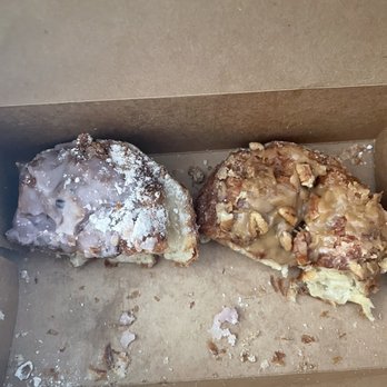 Parlor Doughnuts - Already ate half of each doughnut! Left: Blueberry Hill Right: Maple Pecan Forgot to take photo before dive in! - Donuts Near Me - Oceanside, California Parlor Doughnuts - Already ate half of each doughnut! Left: Blueberry Hill Right: Maple Pecan Forgot to take photo before dive in! - Donuts Near Me - Oceanside, California