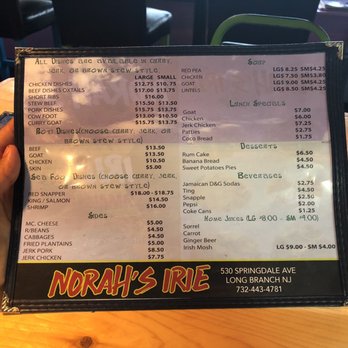 Norah's Irie - Le menu - Caribbean Near Me - Long Branch, New Jersey