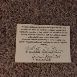 Locust Lane Dental Group - Nice note with my thank you gift of an umbrella for becoming a patient.
