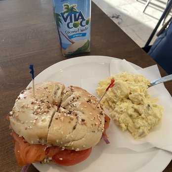 The Bean Gallery - Lox and bagel with side of potato salad - Coffee & Tea Near Me - New Orleans, Louisiana The Bean Gallery - Lox and bagel with side of potato salad - Coffee & Tea Near Me - New Orleans, Louisiana