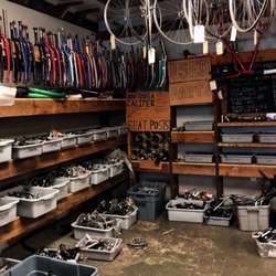 Recovery Bike Shop - Used parts section. Very organized! Had to wait a while before someone helped us but had a lot to look at in the meantime.