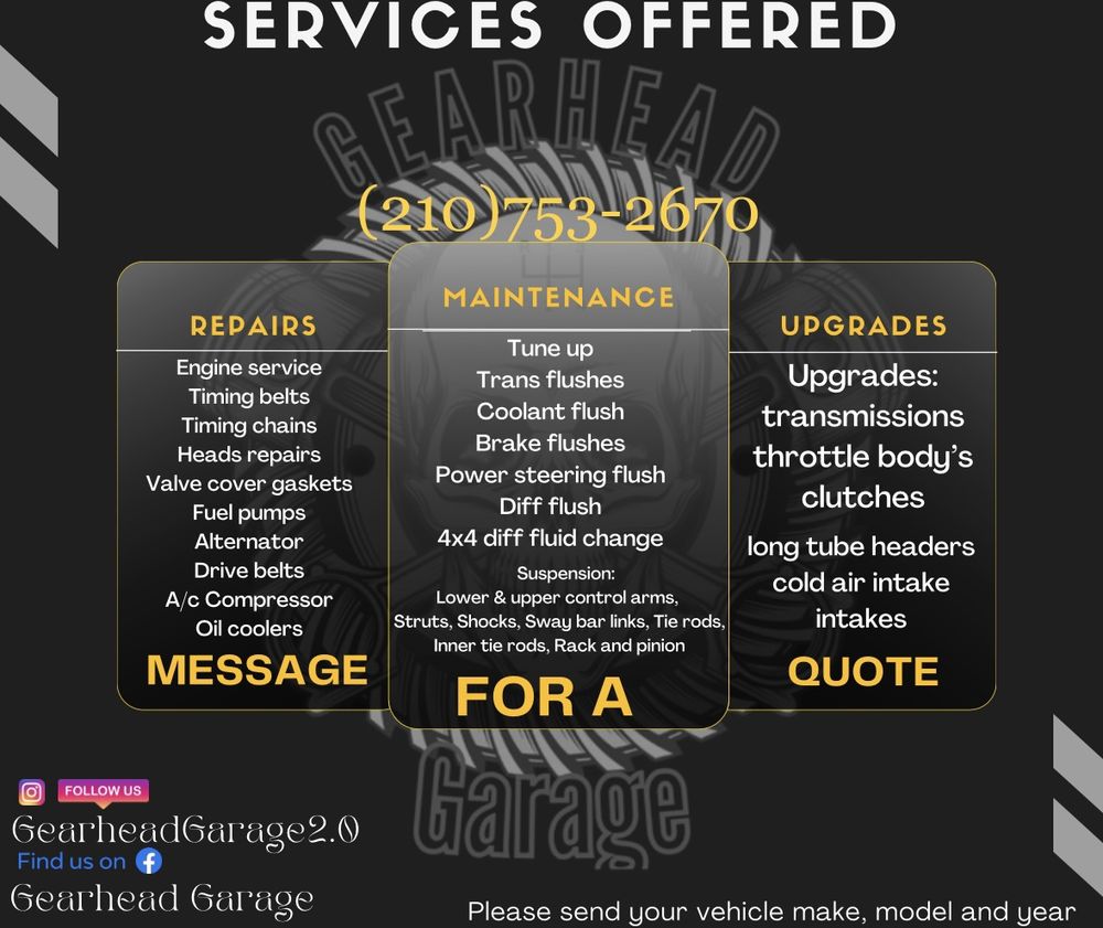 GEARHEAD GARAGE San Antonio, Texas Auto Repair Phone Number Yelp