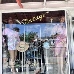 Starday Vintage Too - The window display is always colorful and fun. This one is largely a pink theme. They tend to theme on a color and season and hit it hard.