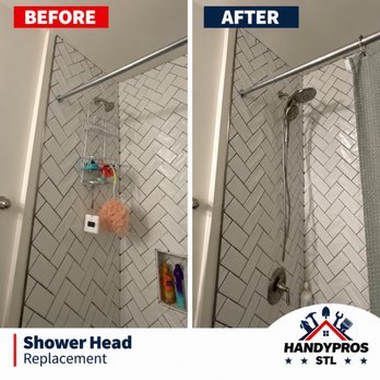 HandyPros STL - A simple upgrade with a big impact! We replaced the old shower head with a versatile new handheld shower system. - Handyman Near Me HandyPros STL - A simple upgrade with a big impact! We replaced the old shower head with a versatile new handheld shower system. - Handyman Near Me