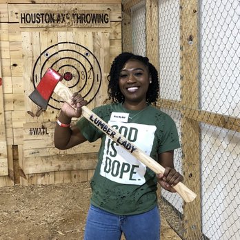 Houston Axe Throwing - I won the whole schebang!! Lance was awesome!! He taught us how to throw and made the competition a ton of fun. Great stress reliever. - Axe Throwing Near Me - Houston, Texas Houston Axe Throwing - I won the whole schebang!! Lance was awesome!! He taught us how to throw and made the competition a ton of fun. Great stress reliever. - Axe Throwing Near Me - Houston, Texas