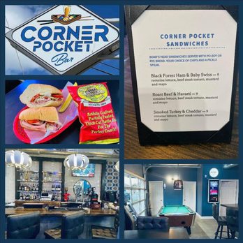 Corner Pocket Bar - a menu, a pool table, and a pool table - Sports Bars Near Me - Galveston, Texas Corner Pocket Bar - a menu, a pool table, and a pool table - Sports Bars Near Me - Galveston, Texas