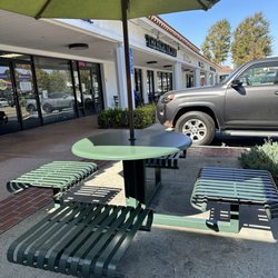 Bagel Factory - Outdoor seating for a party with a pet : )