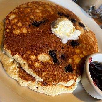 Stacks - Short stack, blueberry pancakes with blueberry compote on the side. - Breakfast & Brunch Near Me - Redwood City, California