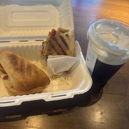 Pesto chicken sandwich and cold foam cold brew Pesto chicken sandwich and cold foam cold brew