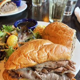 Beef Dip with Green Salad and Potato Salad