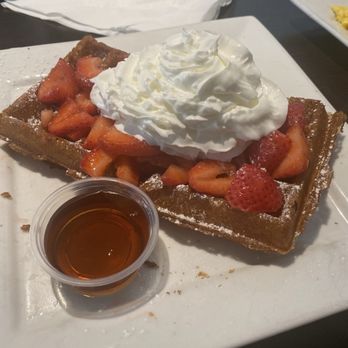 & Waffles - 1/2 Waffles with Strawberries and Cream - Breakfast & Brunch Near Me - Long Beach, California & Waffles - 1/2 Waffles with Strawberries and Cream - Breakfast & Brunch Near Me - Long Beach, California