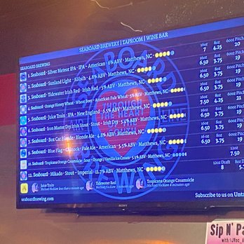 Seaboard Brewing, Tap Room & Wine Bar - Board with homemade brews and my three Untappd check-ins - Wine Bars Near Me - Matthews, North Carolina Seaboard Brewing, Tap Room & Wine Bar - Board with homemade brews and my three Untappd check-ins - Wine Bars Near Me - Matthews, North Carolina