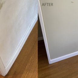 Miranda's Painting fixed this bad patch and baseboard job. Miranda's Painting fixed this bad patch and baseboard job.