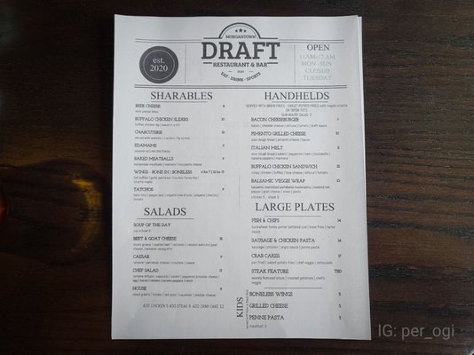 Menu photo 3 Draft Restaurant & Bar Morgantown, WV