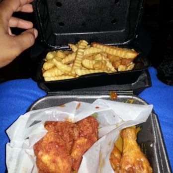 Wings Over Worcester - Small fries with F-16 hanger (10 wings) half level 5: Afterburner & Golden BBQ. - Chicken Wings Near Me - Worcester, Massachusetts