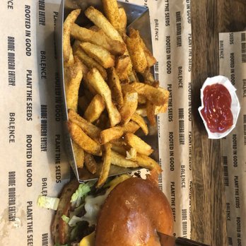 Brome Modern Eatery - Create your own: beef patty, Swiss & American cheese, grilled onions, lettuce, pickles & bbq sauce w/ Cajun fries - Burgers Near Me - Dearborn, Michigan Brome Modern Eatery - Create your own: beef patty, Swiss & American cheese, grilled onions, lettuce, pickles & bbq sauce w/ Cajun fries - Burgers Near Me - Dearborn, Michigan