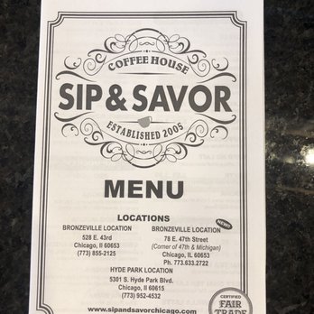 Sip & Savor - Menu cover - Coffee & Tea Near Me - Chicago, Illinois Sip & Savor - Menu cover - Coffee & Tea Near Me - Chicago, Illinois