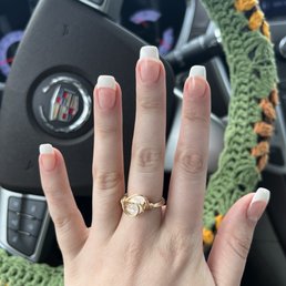 Square white French tip acrylic nails