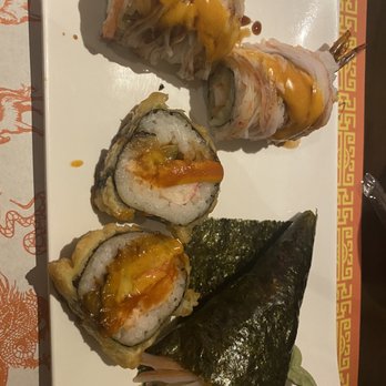 Fuji Sushi - Pacific roll, Dynamite Roll(comes with 3 pieces), and spicy crab hand roll - Sushi Bars Near Me - Jacksonville, Florida Fuji Sushi - Pacific roll, Dynamite Roll(comes with 3 pieces), and spicy crab hand roll - Sushi Bars Near Me - Jacksonville, Florida